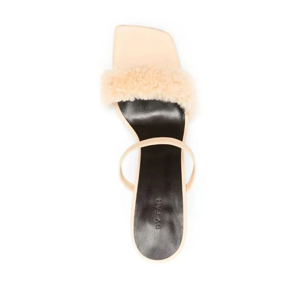 BY FAR Ada 100mm Shearling Sandals Sable Beige Size 37 US7 NWOB Minor Defect